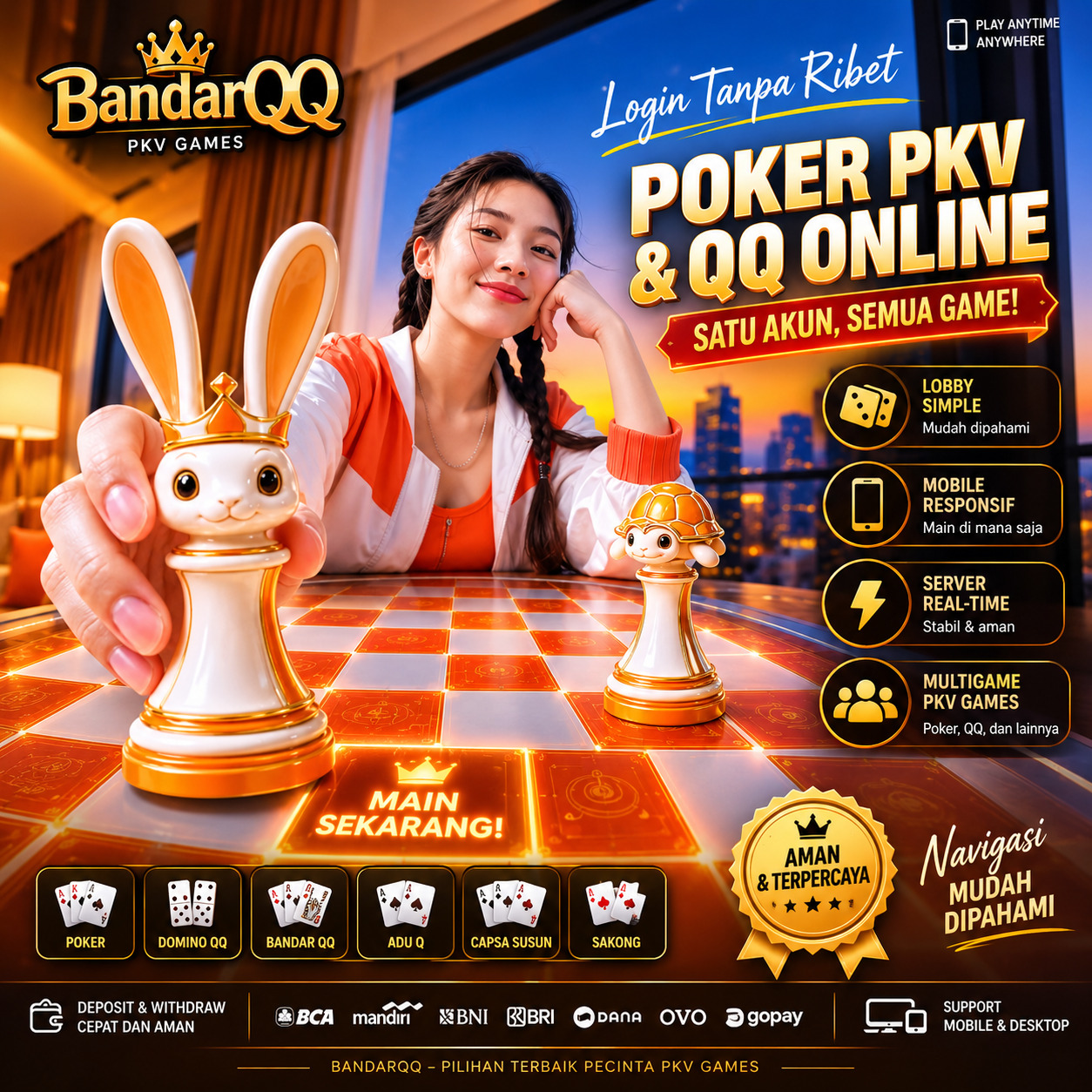 BandarQQ menghadirkan login situs Poker PKV dan QQ online tanpa ribet dengan satu akun multigame, lobby simpel, akses mobile responsif, server real-time, serta navigasi yang gampang dipahami. - Image 1